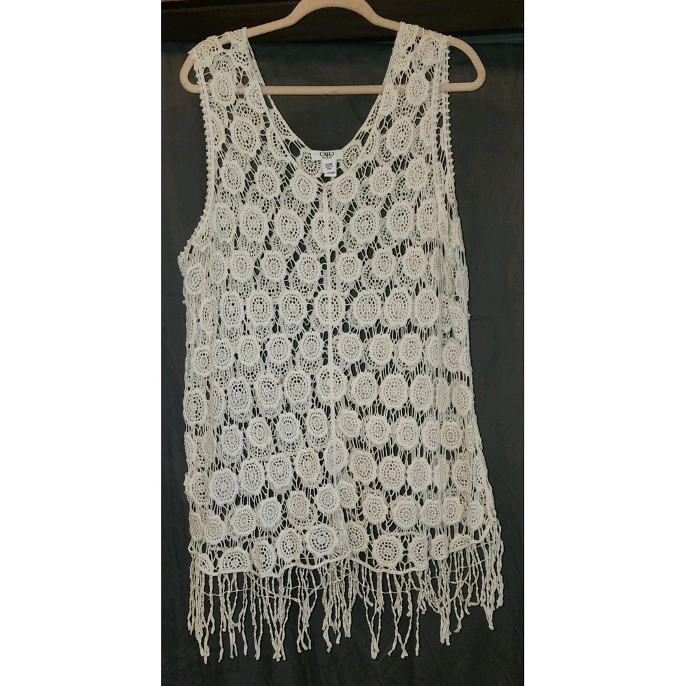 Cato Y2K Crochet Tank Top Plus Size 22 24 3x Cream Boho Cottagecore Whimsy Fairy